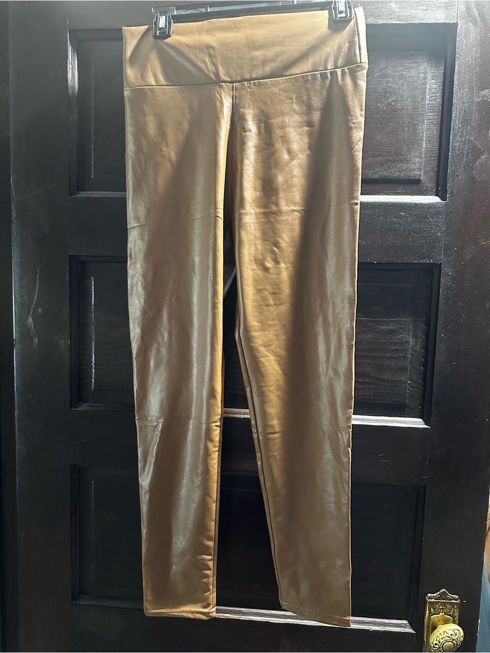 Faux Leather Leggings in Tan — Women's High-Rise Stretch